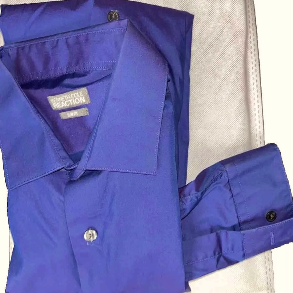 Kenneth Cole Reaction Slim Fit Blue Men's Long Sleeve Button Down Shirt